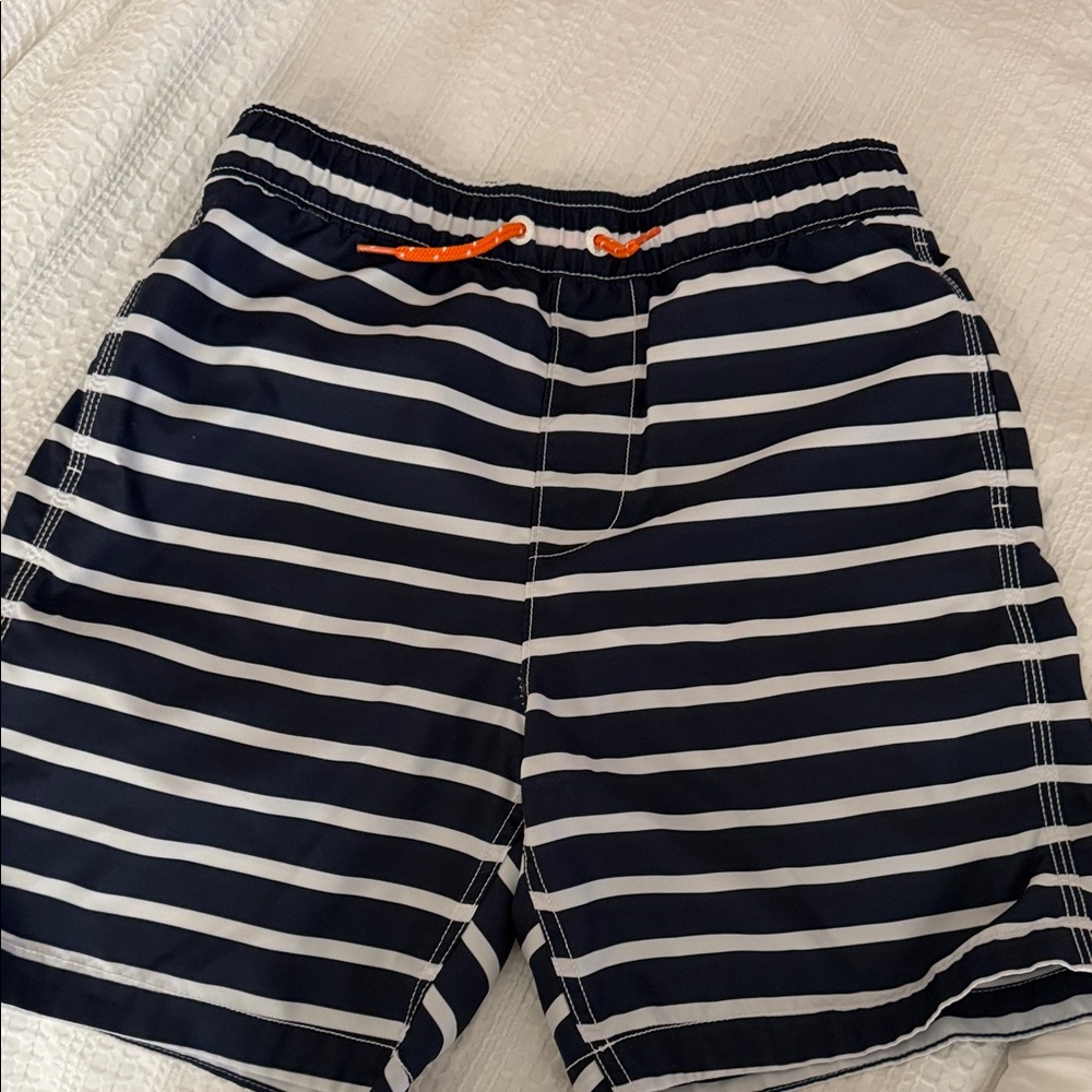 Navy and White Striped Boys Swim Shorts